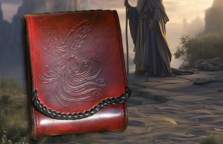 Sacoche en cuir rouge avec un élégant motif en relief. Arrière-plan naturel.
