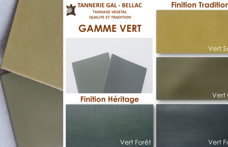 Palette de couleurs vertes avec échantillons et intitulés des teintes.
