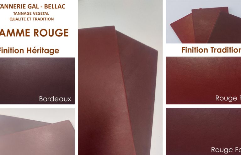 Échantillons de couleur 'rouge' avec finitions bordeaux et traditionnelle.