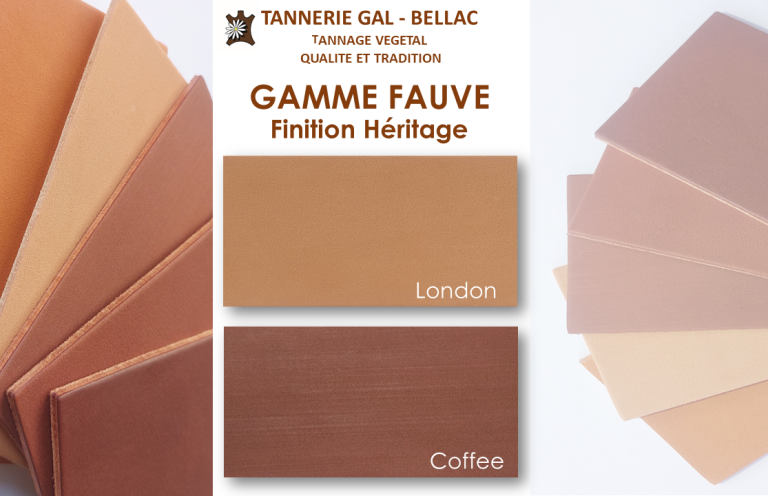 Échantillons de couleurs dans les tons de beige et marron, avec les labels "London" et "Coffee".